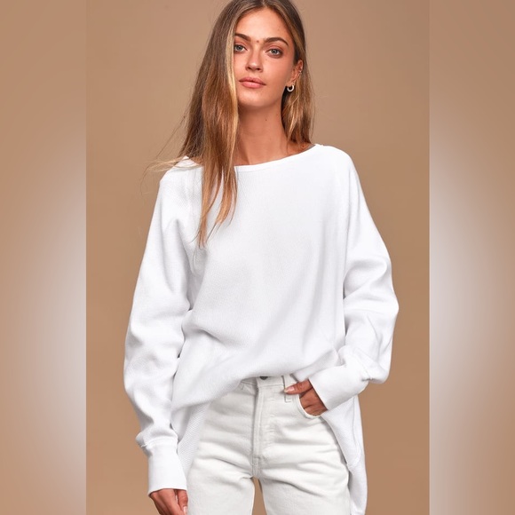 Free People Amelia Oversized Thermal Top in Off White Brand New with tag - Picture 2 of 9